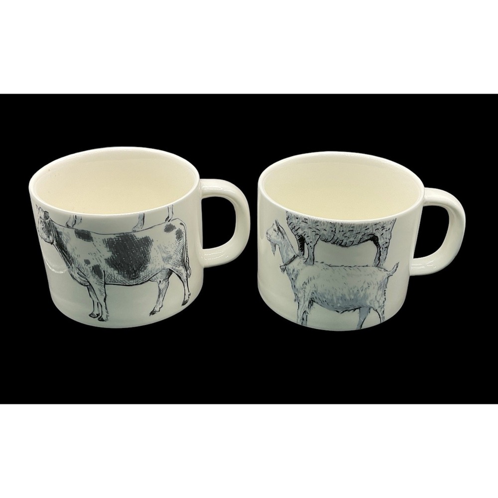 Chad Barrett By Creative Co -Op  Mugs  Lot Of 2  1 GOAT 1 Cow‎ Ceramic White